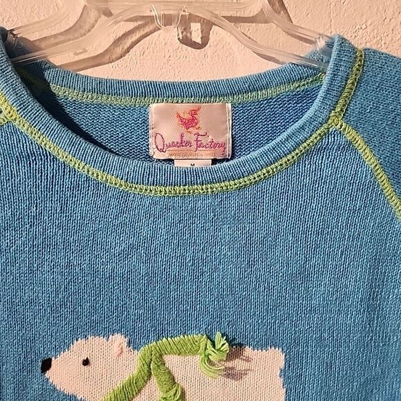 Quacker Factory Polar Bear Christmas Winter Blue Sweater M MEDIUM - Picture 3 of 4